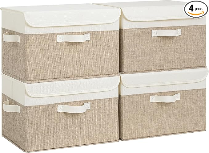 GRANNY SAYS Storage Bins with Lids, Decorative Storage Boxes, Clothes Stoarge Bins, Shelf Baskets, Closet Storage Bins for Clothing, Collapsible Storage and Organization, 4-Pack