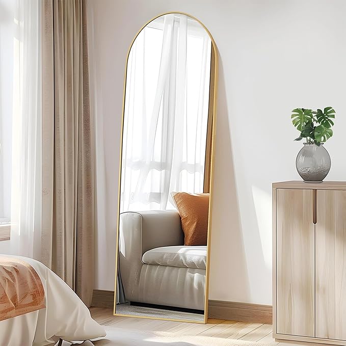 Arched Full Length Mirror, 59"x16" Body Wall Mirror With Shatter-Proof Glass, Tall Arch Aluminum Frame for Bedroom Cloakroom, Gold