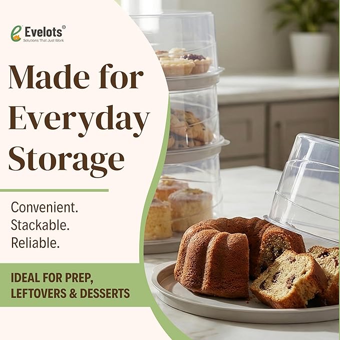 Evelots 2-Pack 12-Inch Airtight Cake Container with Lid - Portable Carrier for Pies, Cakes, Cupcakes & More - BPA-Free Clear Plastic - Secure & Easy Transport