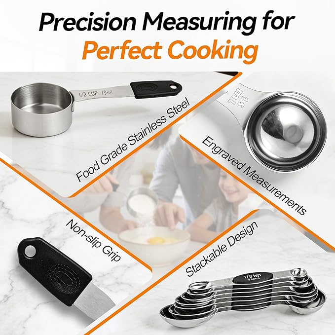 Measuring Cups and Spoons Set – 5 Nesting Magnetic Measuring Cups, 8 Double-Sided Magnetic Measuring Spoons with Leveler, 13-Piece Stainless Steel Kitchen Measuring Set for Baking & Cooking