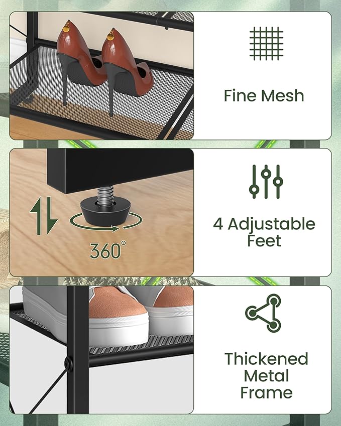 CHOEZON Shoe Rack, 4-Tier Shoe Rack for Closet, Metal Shoe Storage Organizer, Shoe Rack for Entryway, Shoe Shelf with Adjustable Feets, for Entryway, Hallway, Living Room, Bedroom, Black TXJ14BB