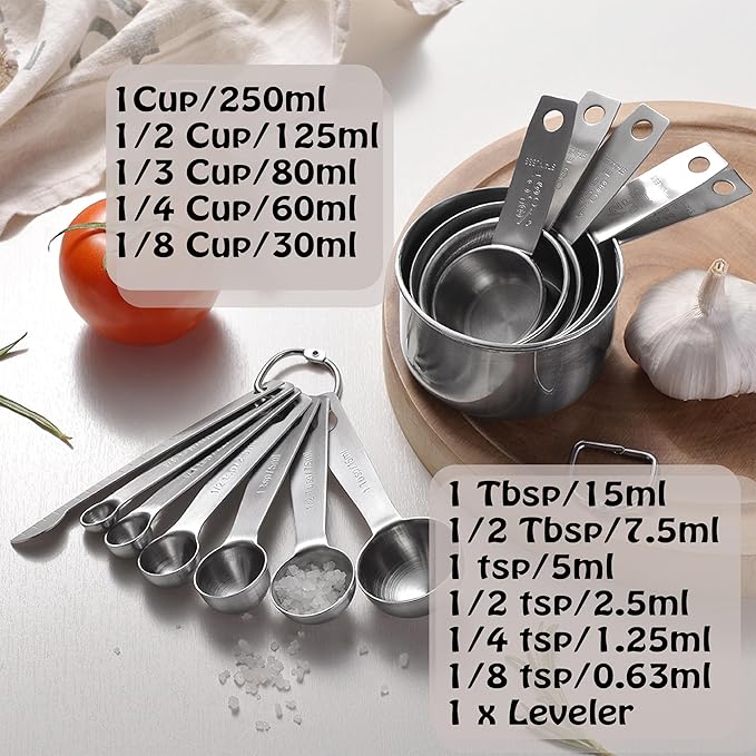 Stainless Steel Measuring Cups & Spoons Set, 12 Pieces Kitchen Measuring Sets Gadgets tool,For Cooking & Baking,Measure Dry & Wet Ingredients And Liquid (Cups & Spoons)