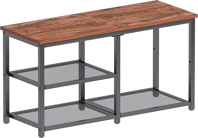 CHEMPFR Shoe Bench with Storage, Shoe Rack Organizer, Spacious Wood Top Entryway Bench, with 300 lb Capacity for Hallway, Living Room, Rustic Brown (3 Tier 31.5″x11.81″x15.74″)