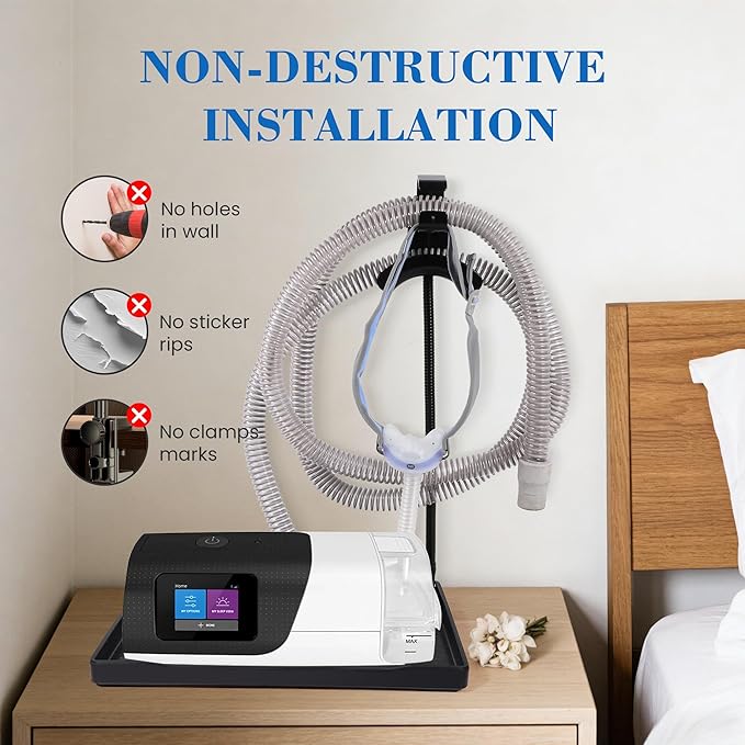 Adjustable CPAP Hose Holder with Protective Mat, USA-Engineered CPAP Tube Management & Headgear Organizer, No-Damage Bedside CPAP Holder for Hose and Mask, Universal Fit for CPAP Machines