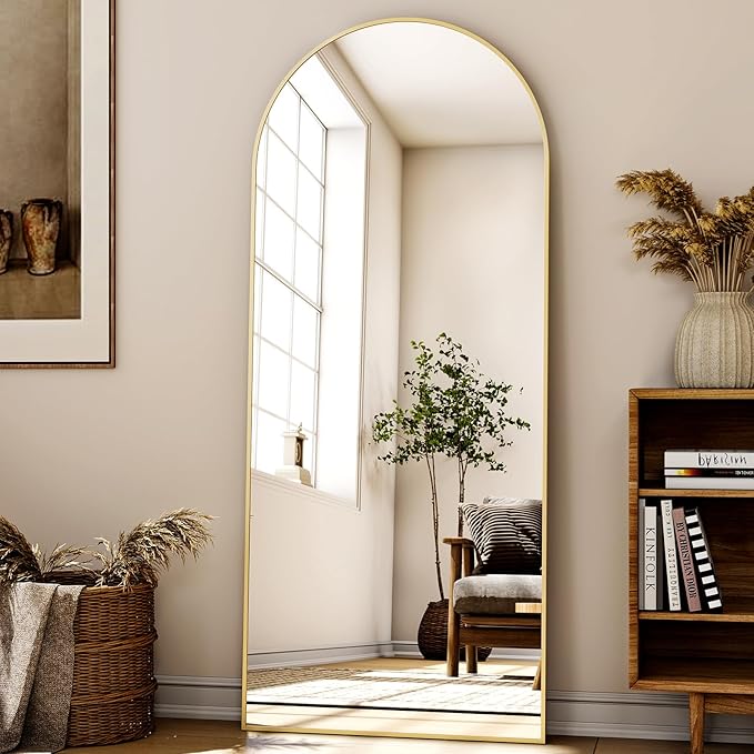 XRAMFY 24x68 Arched Full Length Mirror Floor Mirrors with Aluminum Alloy Frame Free-Standing Wall Mounted Floor Mirrors or Large Dressing Mirror, Gold Mirror Full Length