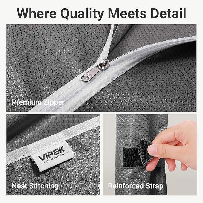 VIPEK R3C Portable Closet with Cover - Heavy Duty Freestanding Clothes Rack with Wheels & Hanging Rod & Side Hooks, 35.4" L x 15.7" W x 72.4" H, White Rack with Grey Upgraded Polyester Cover