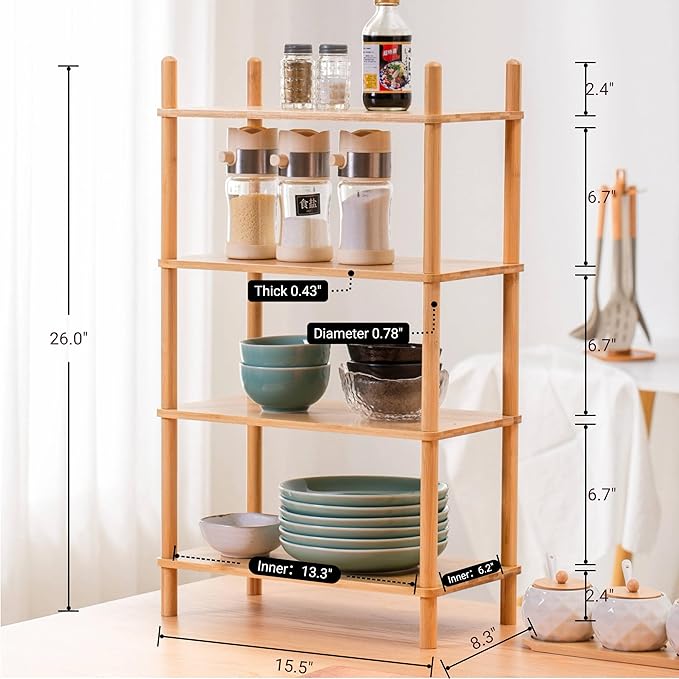 4-Tier Expandable Bamboo Desktop Organizer Shelf Kitchen Cabinet and Counter Riser Display Shelf for Top of Desk Home Office Bathroom Coffee Table Display Stand,Natural