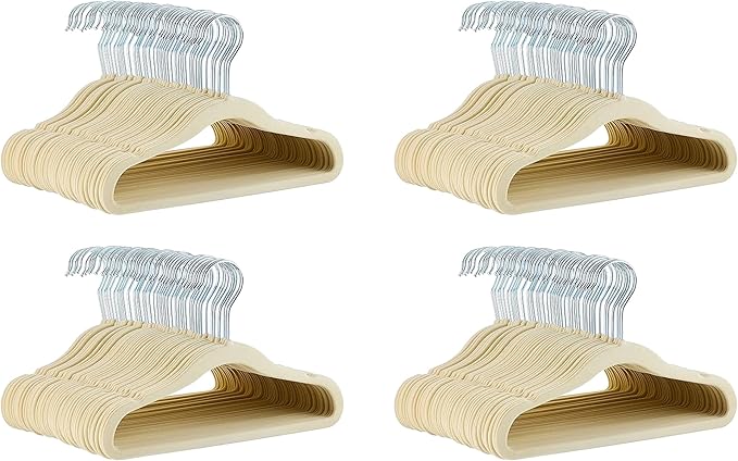 Amazon Basics Kids Velvet, Space Saving, Non-Slip Clothes Hangers for Infant and Toddler, Durable, 11.6 inches (for Baby Clothes), Pack of 200, Beige