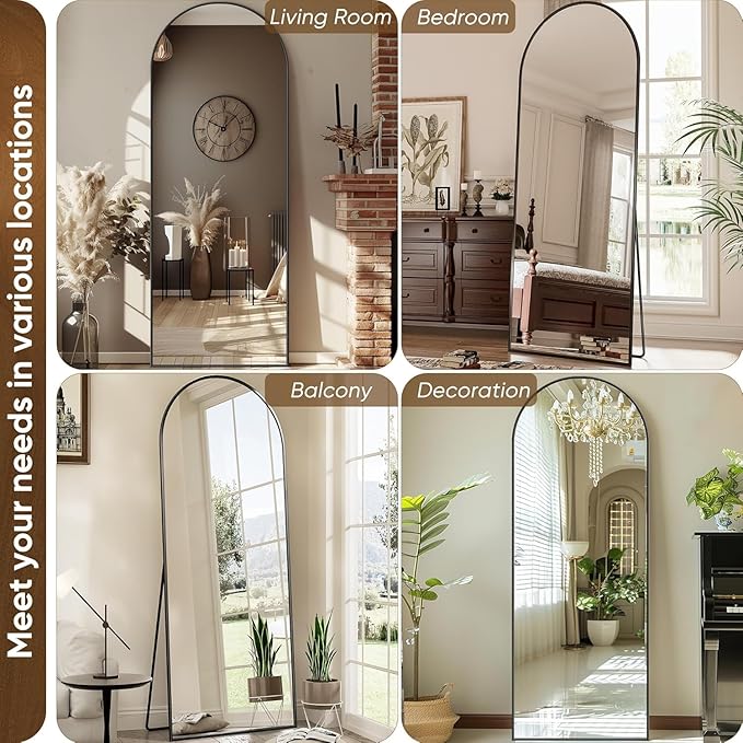 Antok Arched Full Length Mirror, 56"x14" Black Metal Frame Floor Mirror for Bedroom Living Room, Freestanding/Wall Mount/Leaning