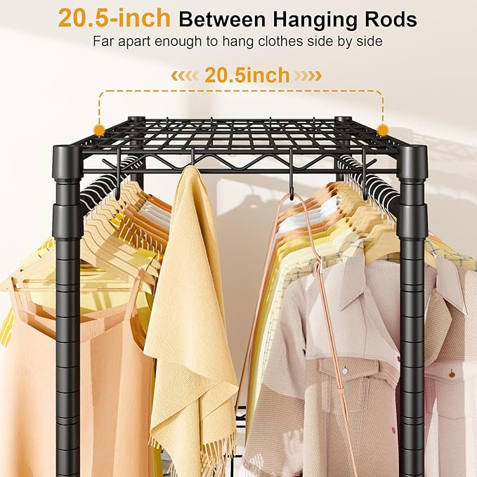 ULIFHOME P5 Plus Rolling Clothes Rack Heavy Duty, Clothing Racks for Hanging Clothes, Metal Garment Rack with Wheels, 3-Tier Portable Closet Rack 45'' W × 20.5'' D × 80.5'' H, Max Load 660 Lbs, Black