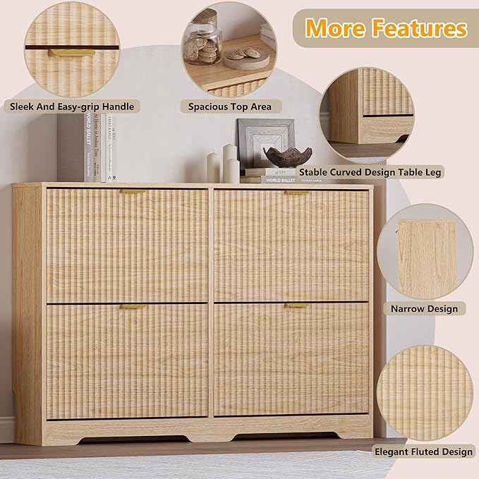 BORNOON Large Shoe Cabinet for Entryway, Shoe Rack Cabinet with 4 Flip Drawer and Adjustable Shelves for Small Apartment, Foyer