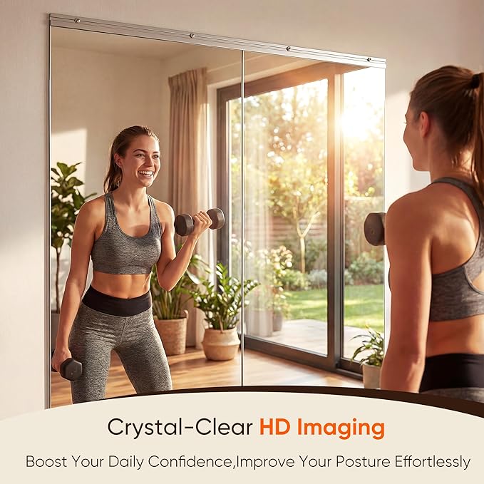 Antok Home Gym Mirror 55"x28" 2PCS, Large Full Length Wall Mounted Mirrors, Frameless Tempered Glass Full Body Mirror for Gym Yoga Dance Studio Garage Bedroom & Bathroom