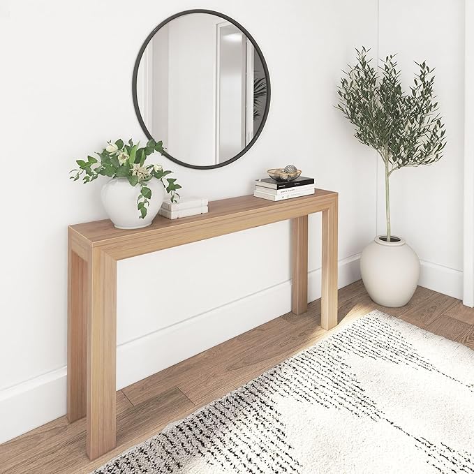 Plank+Beam Modern 56 Inch Console Table, Solid Pine Wood Entryway Table, Narrow Sofa Table for Hallway or Living Room, Blonde