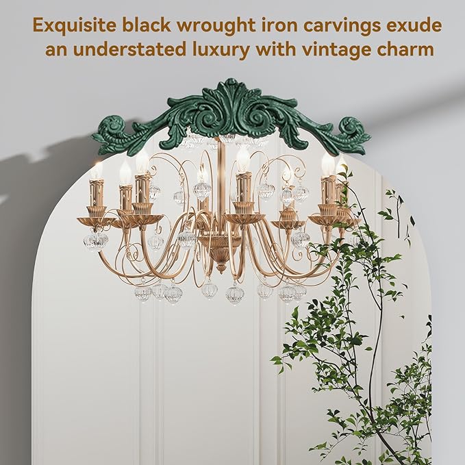 Arched Full Length Mirror, 63"X20" Vintage Floor Mirror, Baroque Full Body Mirrors with Art Carved, Free Standing Leaning or Wall-Mounted Mirrors for Bedroom, Living Room, Entryway, Green