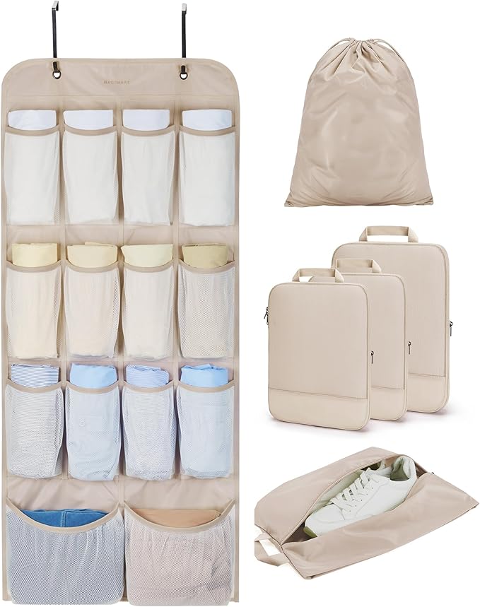 BAGSMART Hanging Compression Packing Cubes for Closet Organizers And Storage, 6 Set Suitcase Organizer Bags Set, Cruise Travel Essentials for Women | Hanging