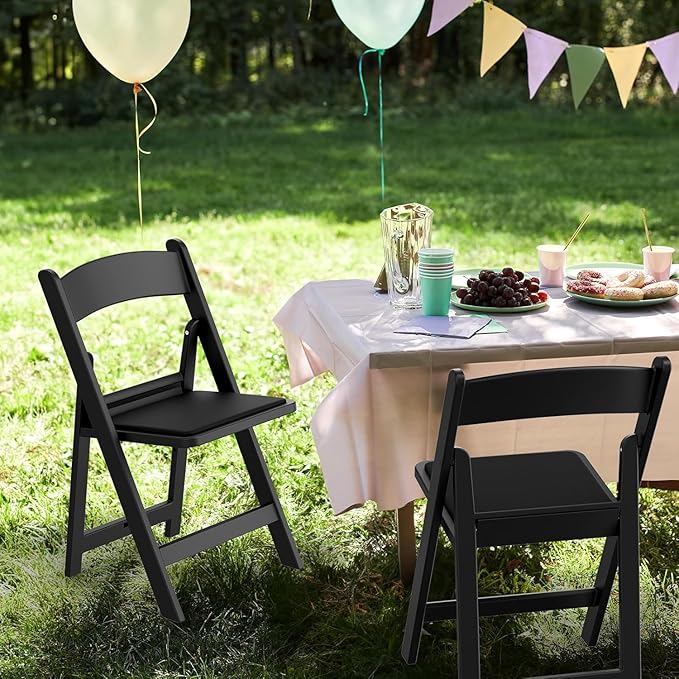 VINGLI Black Resin Folding Chair with Padded Cushion, Set of 1, Plastic Foldable Seat for Indoor & Outdoor Use, Comfortable Design for Events, Parties & Home (1, Black, M)
