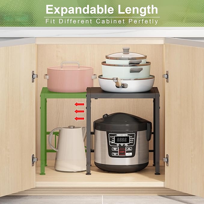 Expandable-Metal-Storage-Shelves-For-Pantry Kitchen Garage, 120lbs Heavy Duty Shelving Units For Small Appliance For Countertop Cabinets, Adjustable Shelf Organizer Riser Rack For Closet Warehouse