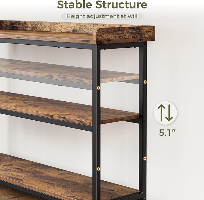 IRONCK Console Table, Sofa Table with Power Outlet, Farmhouse Hallway Table for Entryway, Living Room, Height Adjustable, Easy Assembly, Rustic Brown, 43"