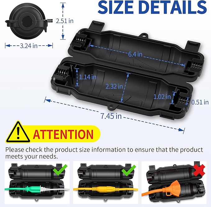 3 Pack Outdoor Extension Cord Safety Cover with Waterproof Seal IP54 Water-Resistant, Weatherproof Electrical Connection Box with 2 Latches, Plug, Socket, Holiday Decoration Light, Black
