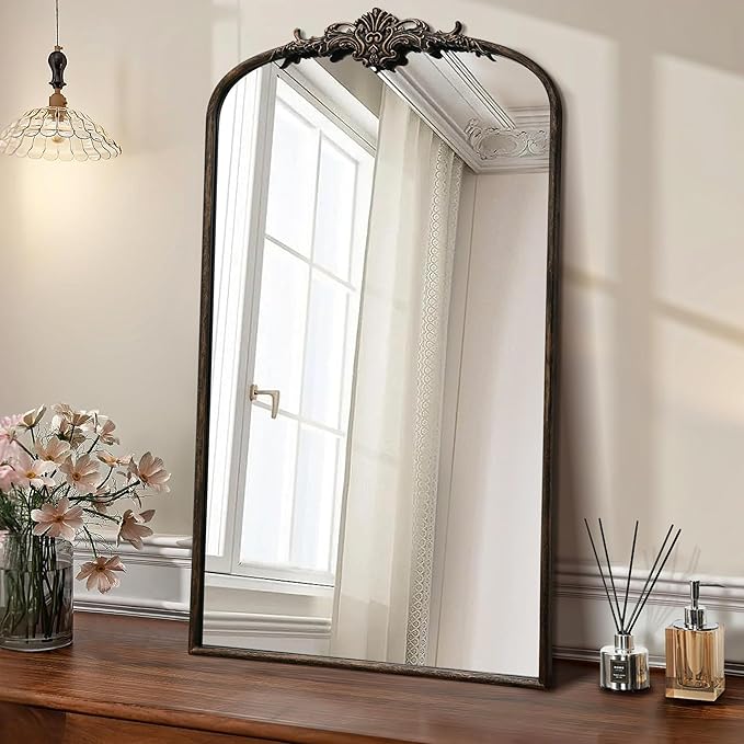 Besdomus Vintage Black Arched Mirror: 24"x42" French Large Arch Black Antique Wall Mounted Mirror - Traditional Ornate Home Decor for Living Room/Entryway/Fireplace/Bathroom - Idea for Young Couples