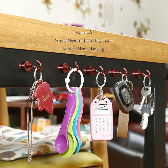 Neosmuk Magnetic Hooks, Heavy Duty 30lb+ Strong Magnet Hook for Cruise Cabins, Cruise Essentials 2026 for Hanging, Metal Wall Refrigerator Hangers (Red, 10 Pack)