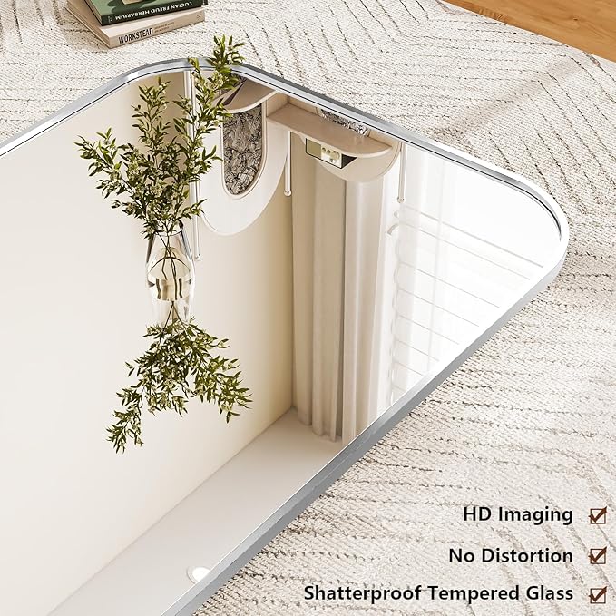 Full Length Mirror 76"x34" Arched Floor Standing Large Mirrors Full Body Mirror with Stand - with Aluminum Frame for Bedroom Living Room, Silver