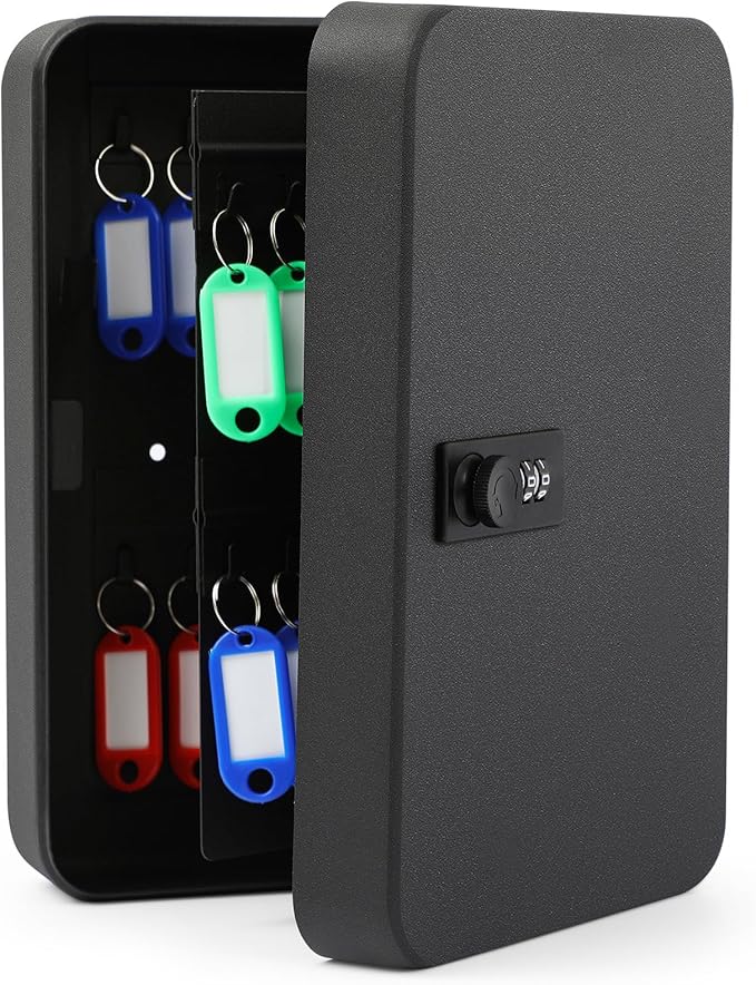 Ripeng 48-Keys Steel Key Cabinet with Combination Lock - Wall Mount Key Lock Box with Colorful Secure Tags & Hooks Keys Organizer Storage for Home Office Hotel Rental Business Property Management