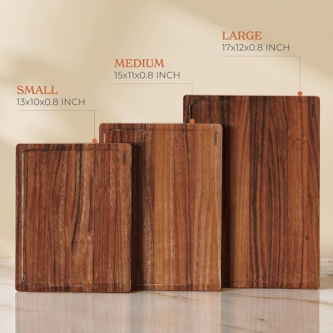 SMIRLY Wood Cutting Boards for Kitchen - Walnut Cutting Board with Handle and Juice Groove for Meal Prep, Serving, Charcuterie - Kitchen Gadgets, House Warming Gifts - Wooden Chopping Board Set of 3
