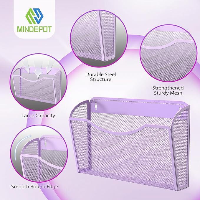 MINDEPOT Wall File Organizer,Hanging Wall Mounted File Folder Binder Holder Mail Organizer for Office,Home and School Supplies