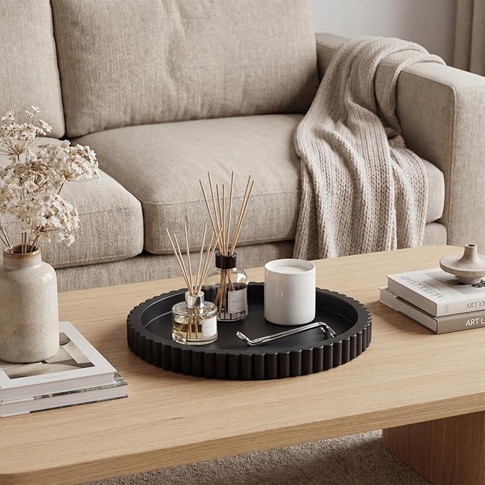 Yalikop Oval Concrete Decorative Tray for Coffee Table Decoration 15" Modern Black Table Centerpieces Decorative Ottoman Tray for Serve Home Decoration Accent Bandejas Decorativas Gift