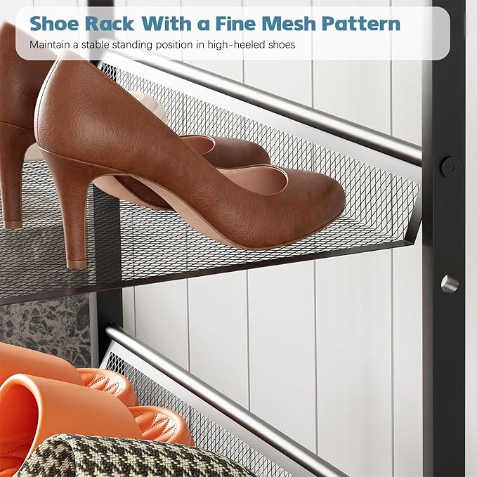 Shoe Rack，3 Tier Shoe Storage Organizer，Sturdy Shoe Shelf,Boot Rack with a Fine Mesh Shelves，for Entryway, Living Room, Hallway，Small Space,11.8 x 16.5 x 19.7 Inches,Brown