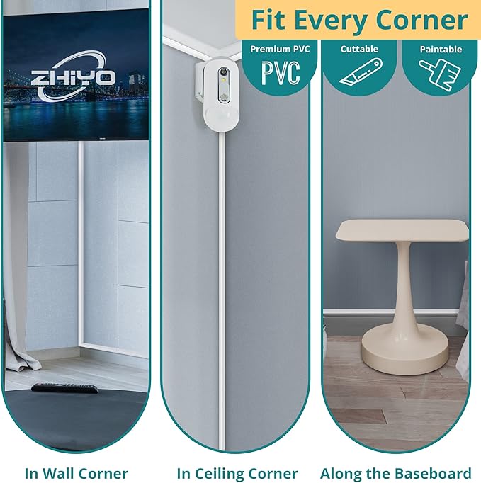136in Corner Cable Concealer, One-Cord Corner Duct, Paintable Corner Cord Cover, Cable Management Channel for Wall Corner, Floor Baseboard, Ceiling, Black