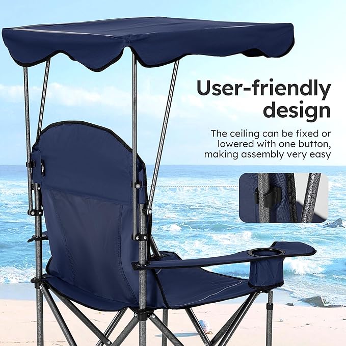 ALPHA CAMP Camping Chairs 350LBS Capacity, Heavy Duty Folding Chair with 4-Can Cooler Bag, Portable Outdoor Chair with Cup Holder for Adults, Collapsible for Tailgating, Beach, Fishing