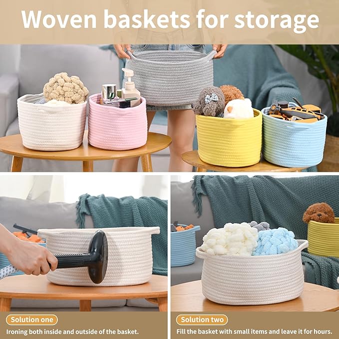 Happyiren Medium Woven Cotton Rope Basket with Handle Empty Decorative Gift Basket for Baby Shower, Graduation, Father's Day, Nursery Storage 13" Dia x 8" W x 6" H