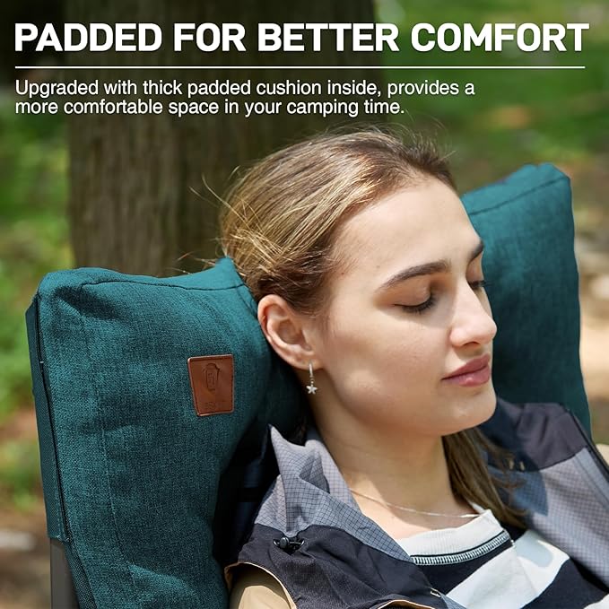 EVER ADVANCED Padded Oversized Folding Camping Chair for Adults, Heavy Duty Lawn Chair with Side Pockets, Portable Collapsible Quad Chair for Outside, Support Up to 500lbs, Green 2Pack