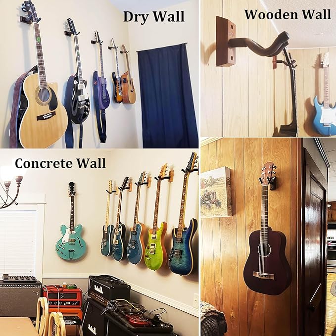 SNIGJAT Guitar Hanger 4 Pack, Hardwood Guitar Wall Mount, Rotatable Guitar Wall Hanger with Screws, V-Shaped Wall Hook Holder Stand for Acoustic Electric Guitar, Bass, Banjo, Mandolin