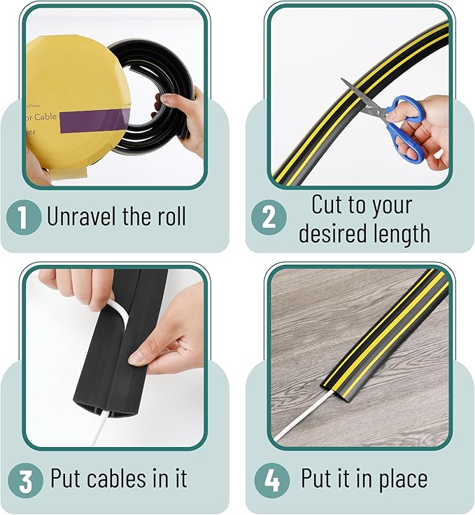 Bates- Floor Cord Cover, 6ft, Cable Cavity 0.6" (W) x 0.31" (H), Heavy Duty Wire Protector, PVC Extension Cords Hider, Protect Cords, Prevent Cable Trips, Cord Hider for Office, Home, Outdoor