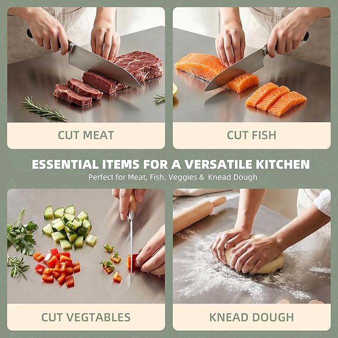 Stainless Steel Cutting Board with Lip, Metal Chopping Board for Kitchen Countertop, Single Stainless Steel Cutting Board For Food Prep (24 x 16 in / 60× 40 cm)