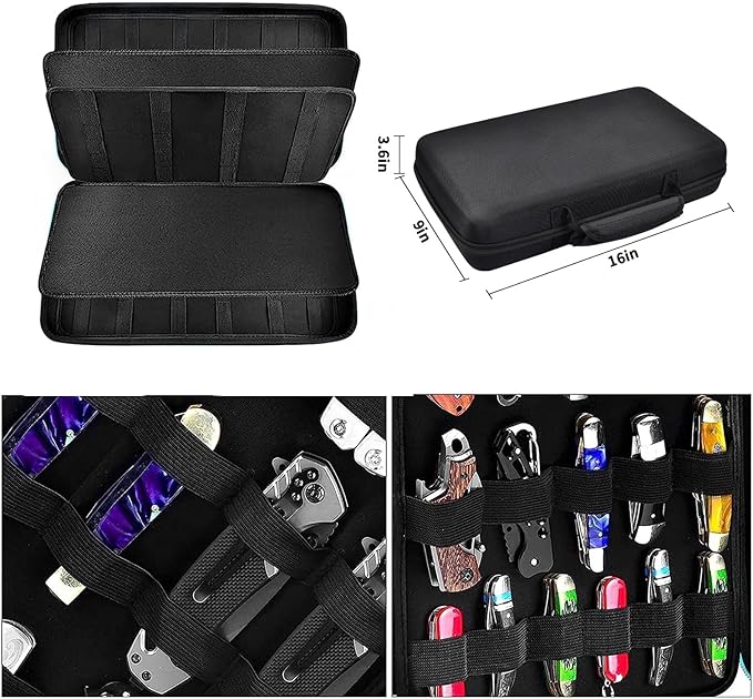 Display Case for 66+ Pocket Knives. Folding Knife Holder, Butterfly Knives Storage Organizer, Knives Roll Collection Pouch Carrier Bag for Survival Tactical Outdoor for EDC Mini Knife (Box Only)