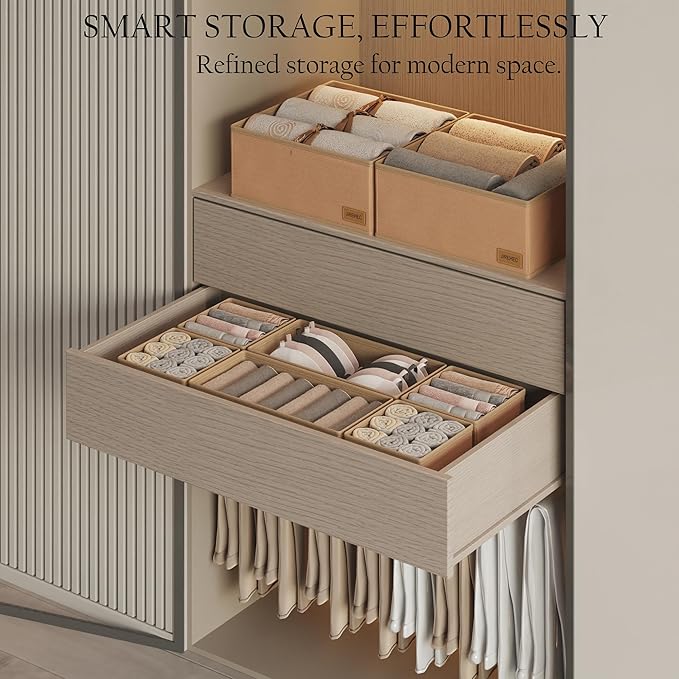 Clothes Organizer, Transform Your Drawers in Seconds - Cream Set of 6 Foldable Storage Boxes with Zipper, Durable 600D Fabric, Includes Fragrance Sachets, Ideal for Underwear, Socks, Baby Clothes