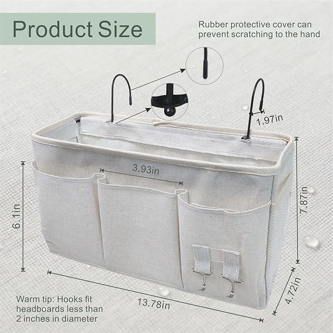 Bedside Caddy, Bedside Hanging Storage Organizer forBunk and Hospital Beds,College Dorm Bed，Can be Placed Glasses Books Mobile Phones (Bedside Caddy + Wall Hanging Bag (White))