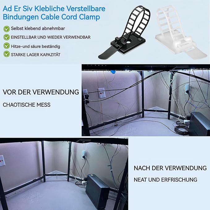 Cable Ties Cable Clips Wire Management Cord Clips Under,Desk Cable Management Reusable Zip Ties Wire Organizer Under Desk 100 packs (White)