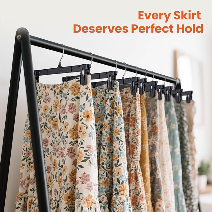 HOUSE DAY Pants & Skirt Hangers - 10 Pack Pants Hangers with Non-Slip Big Clips - Closet Hanger for Shorts, Shirts, Jeans, Slacks, Clothes, Clothing - Durable, Slim & Space Saving, Black - 12 Inch