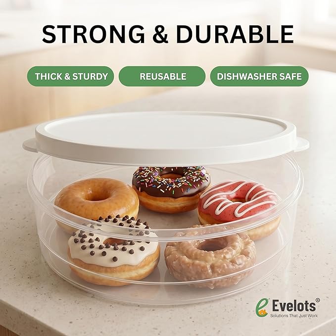 Evelots 4-Pack 10-Inch Airtight Food Storage Container with Lid - Portable Carrier for Pies, Cakes, Cupcakes & More - BPA-Free Clear Plastic - Secure & Easy Transport