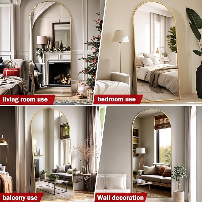 Suidia Full Length Mirror, 71"x32" Floor Standing Mirror Freestanding, Full Body Mirrors with Stand for Bedroom, Hanging Mounted for Living Room Cloakroom, Gold, Arched Style