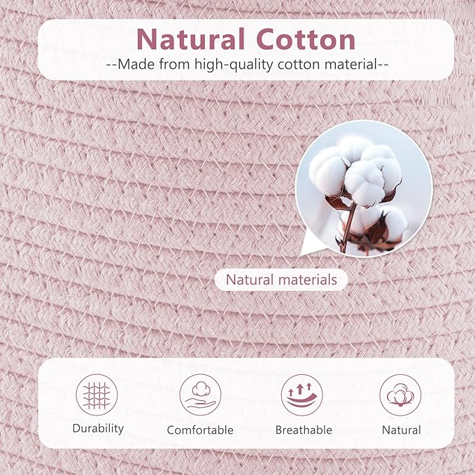 ECDYQXVU Cotton Rope Basket, Storage Baskets with Handle, 15x10x9 Inch Woven Basket for Shelves, Laundry, Towels, Clothes, Books (Light/Pink 2Pack)