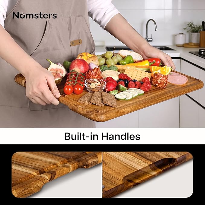 Teak Wood Cutting Board 17inch Wooden Chopping Board Non Slip Bamboo High-end Present Charcuterie Board Non Toxic Haus Over-Sink Christmas Xmas Birthday