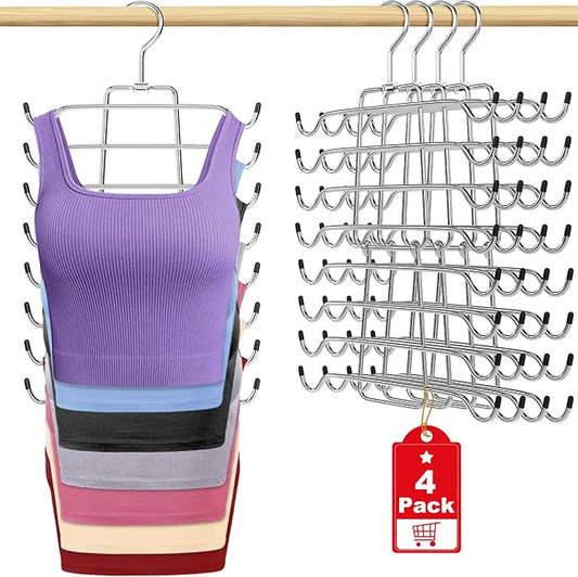 4Pcs Tank Top Hangers Space Saving Hanger Organizer Bra Hangers for Closet Organizer 360° Rotating Metal Closet Organizers and Storage Lingerie for Cami Bras Belts Swimsuits Lingeries Silver