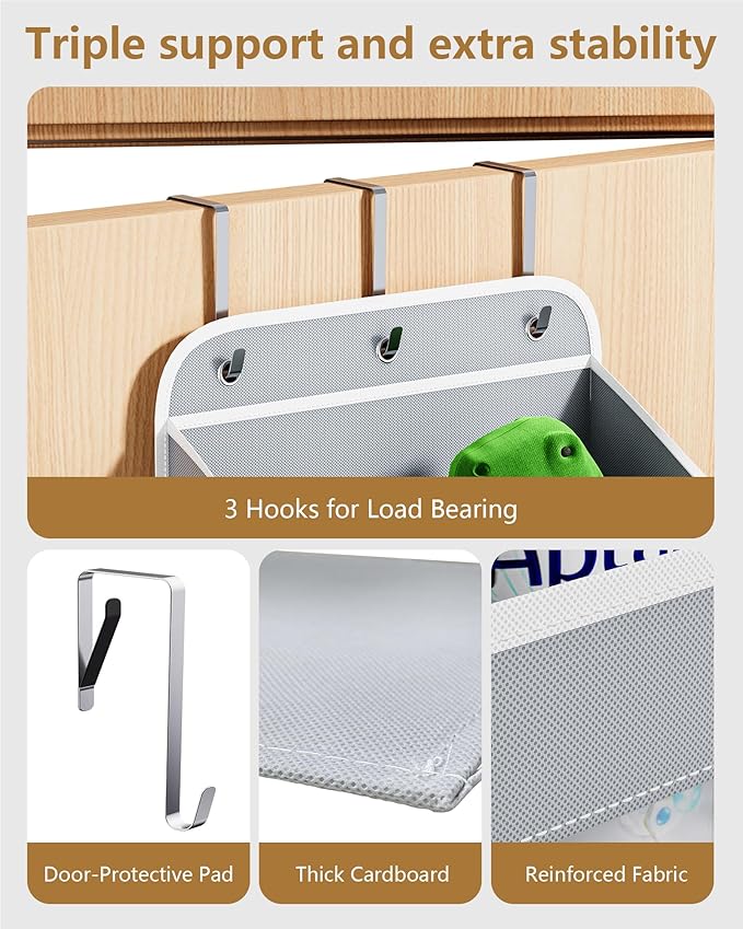 OneDream Over the Door Organizer for Nursery, 5-Tier Baby Clothes Organizer with Removable Storage Caddy, Hanging Behind Door Storage with Clear Pockets and Side Mesh Compartments, Grey