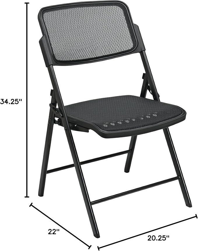 Office Star Deluxe Breathable ProGrid Seat and Back Folding Chair 2-Pack, Black Finish Frame